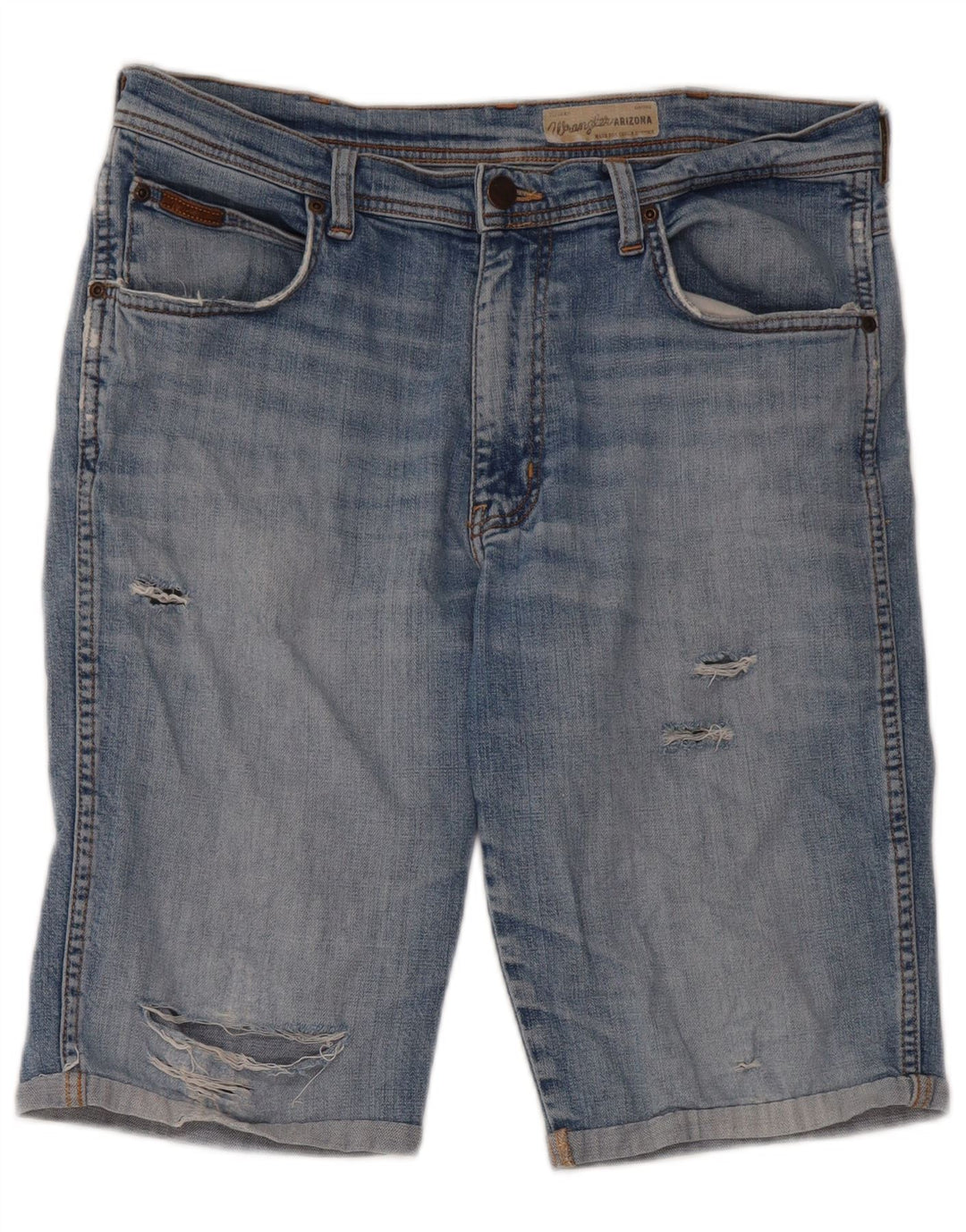 Shorts jeans Wrangler masculino desgastado W34 grande algodão azul