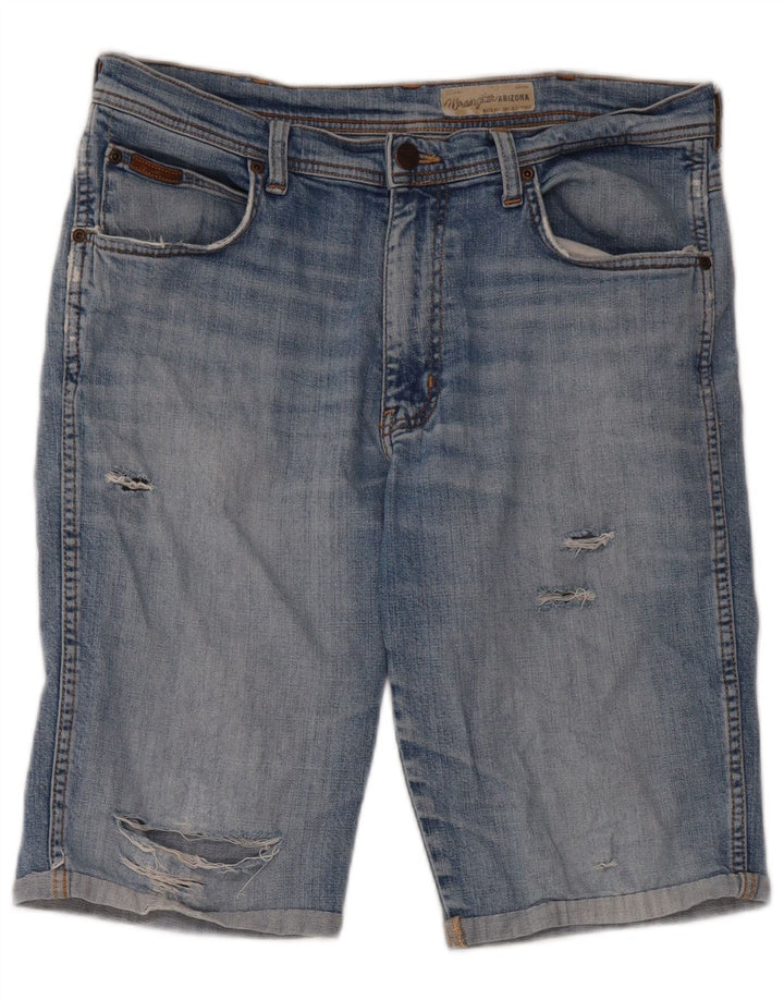 Shorts jeans Wrangler masculino desgastado W34 grande algodão azul