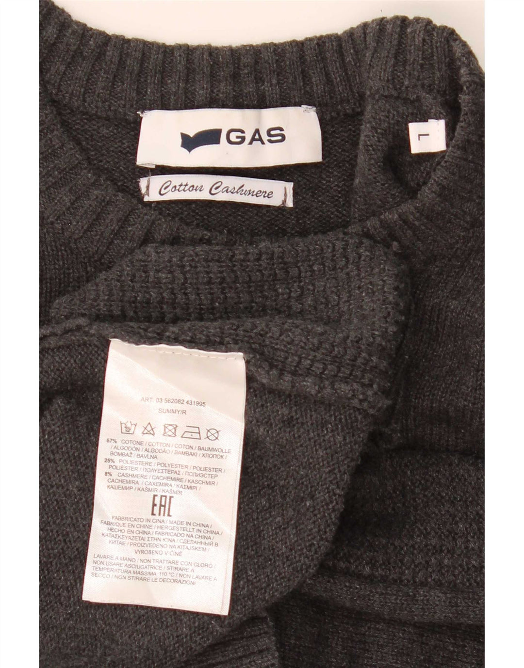Suéter masculino Gas com gola redonda e algodão cinza grande