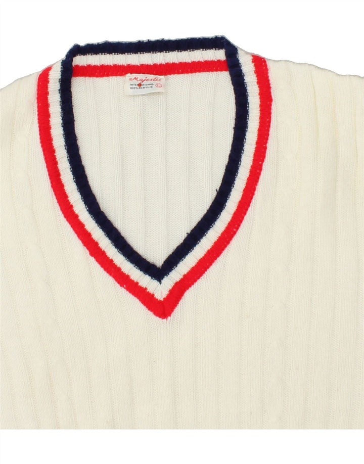 Suéter masculino MAJESTIC com decote em V grande acrílico branco
