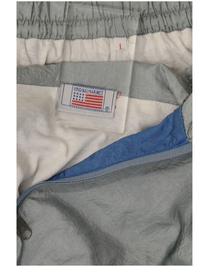 Fato de treino completo masculino vintage grande bloco colorido cinza Nylon