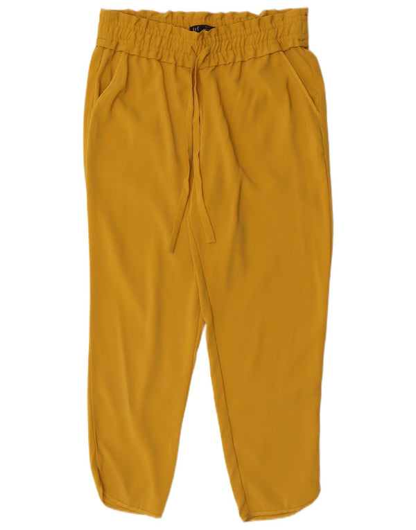 Zara Calça feminina cônica cortada média W28 L25 poliéster amarelo