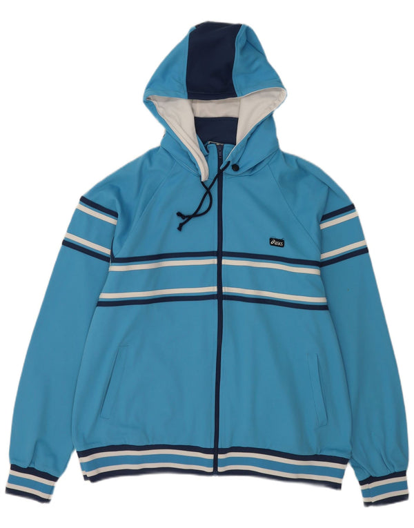 Asics Mens Hooded Tracksuit Top Jacket Grande Azul Listrado Poliéster