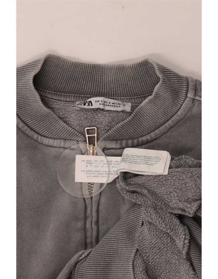 Zara Womens Oversized Tracksuit Top Jacket Reino Unido 10 Pequeno Algodão Cinza
