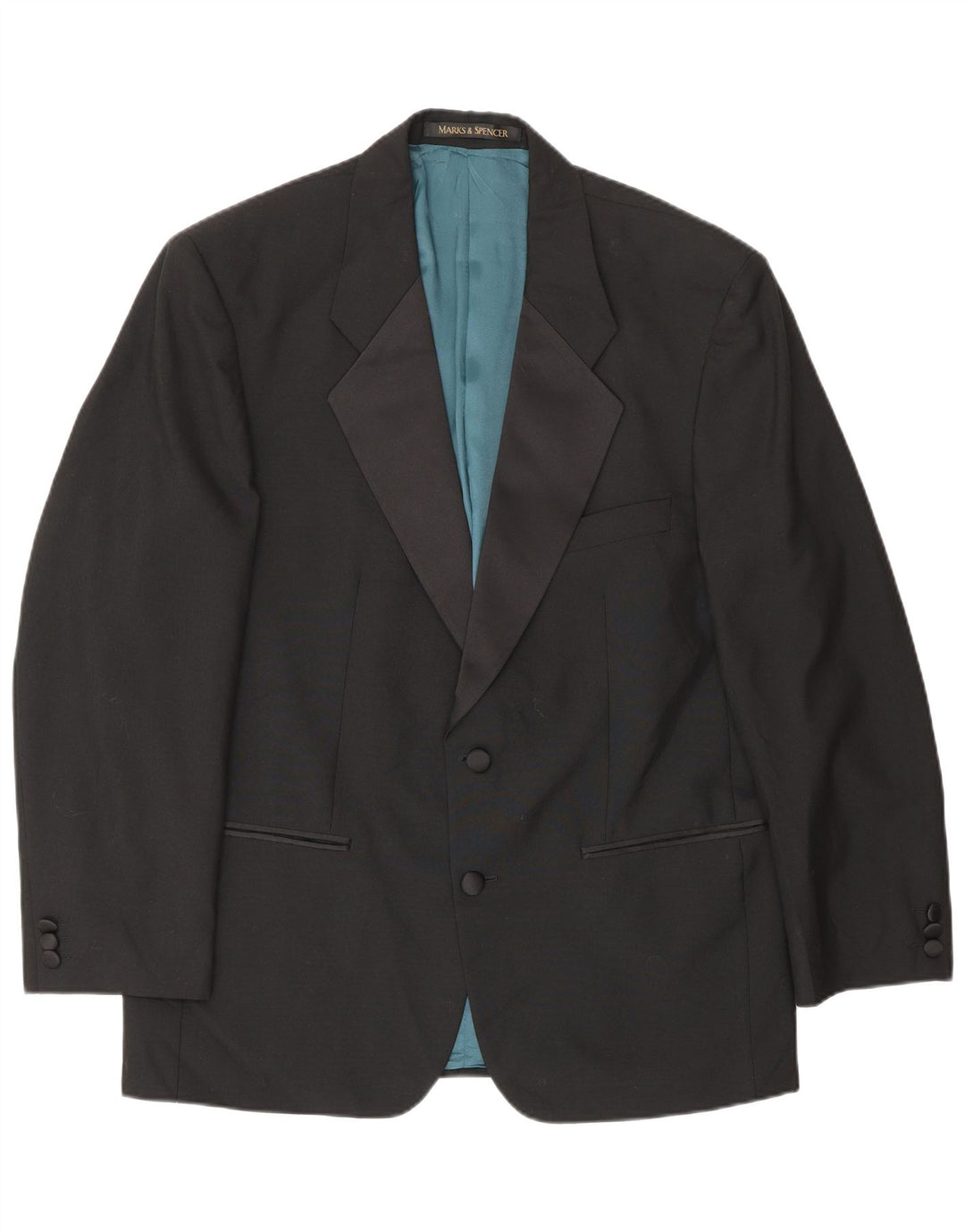 Jaqueta blazer masculina de 2 botões Marks & Spencer Reino Unido 40 grande poliéster preto
