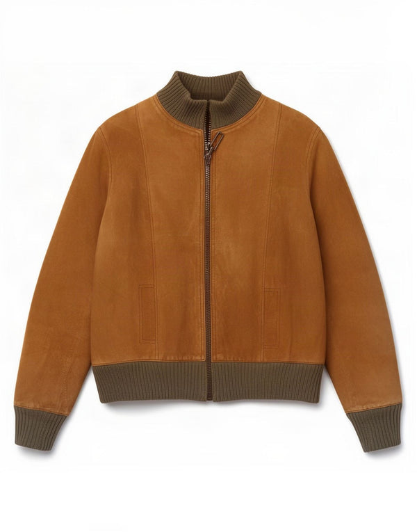 Jaqueta bomber masculina vintage de camurça UK 34 XS marrom