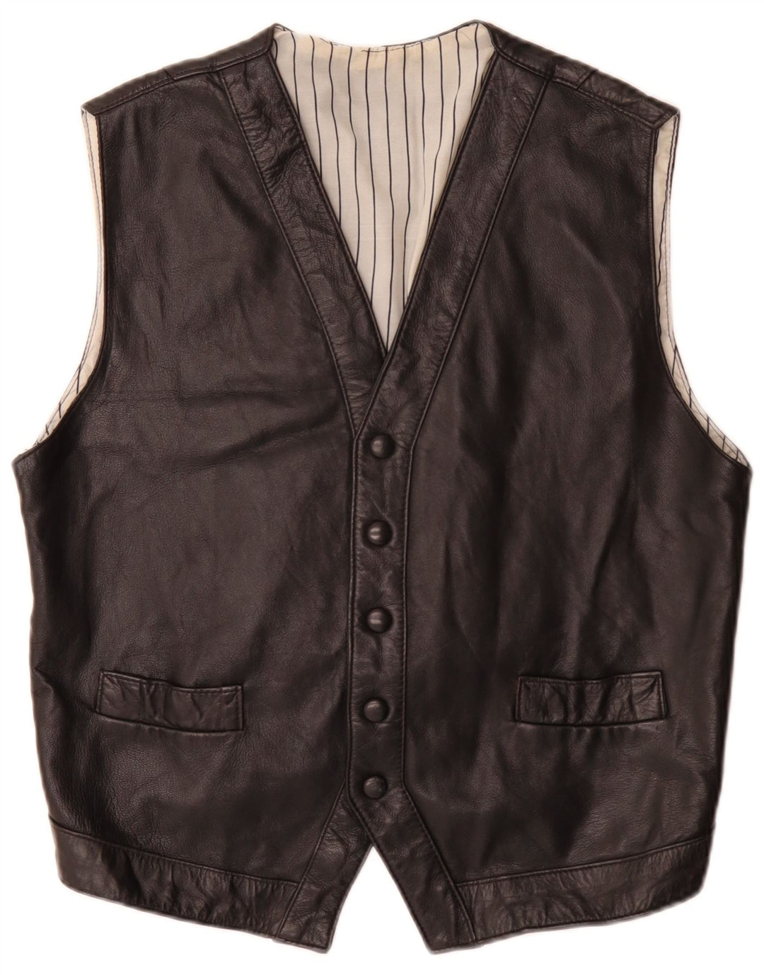 Colete de couro masculino vintage médio preto