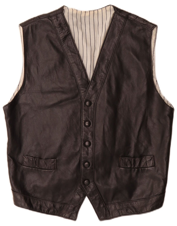 Colete de couro masculino vintage médio preto