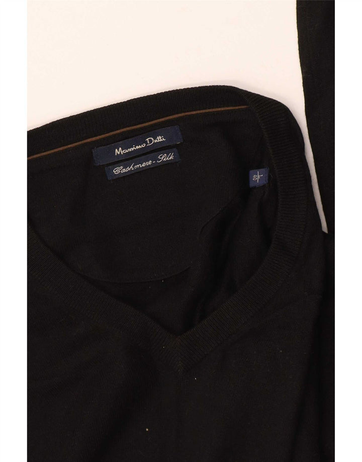 Massimo Dutti Suéter masculino com decote em V grande caxemira preta