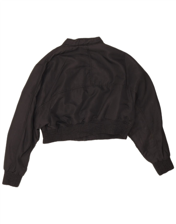 Zara Womens Crop Bomber Jacket UK 16 Grande Preto Nylon