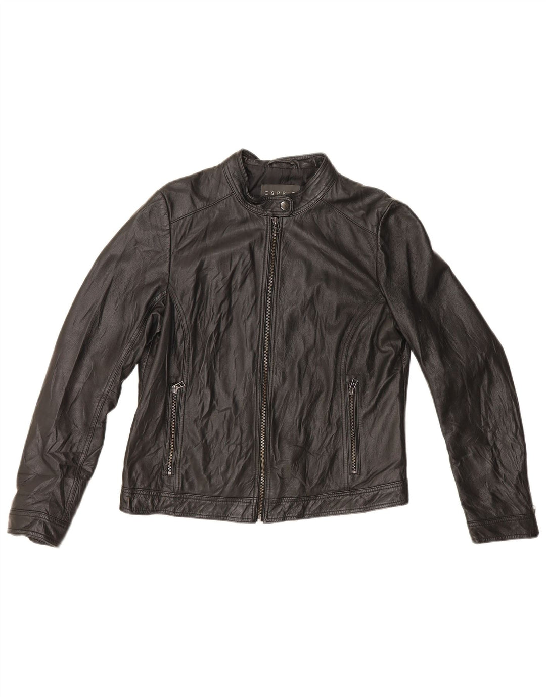 Jaqueta feminina de couro Racer Esprit Reino Unido 16 grande couro preto