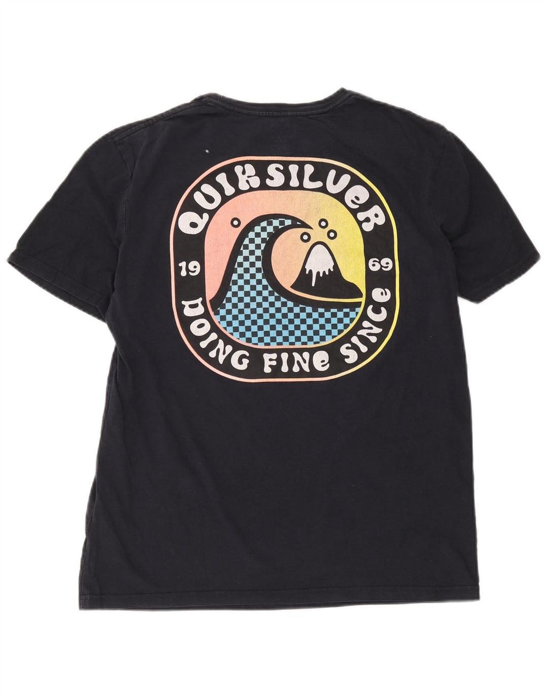 Camiseta gráfica masculina Quiksilver Top médio algodão azul marinho