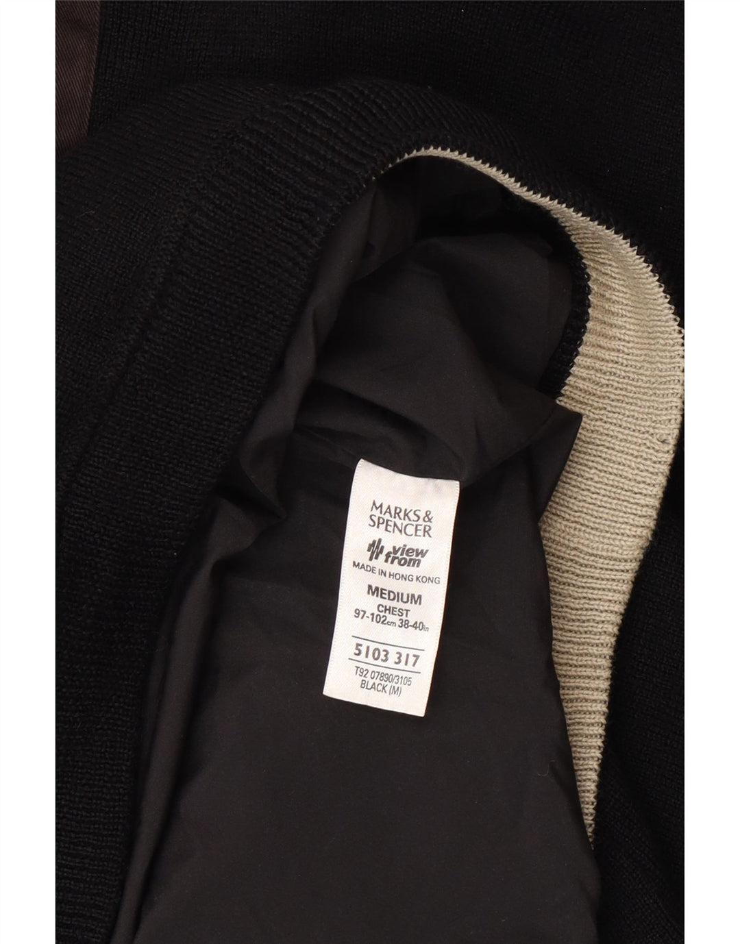 Suéter masculino Marks & Spencer com zíper e gola em acrílico preto médio