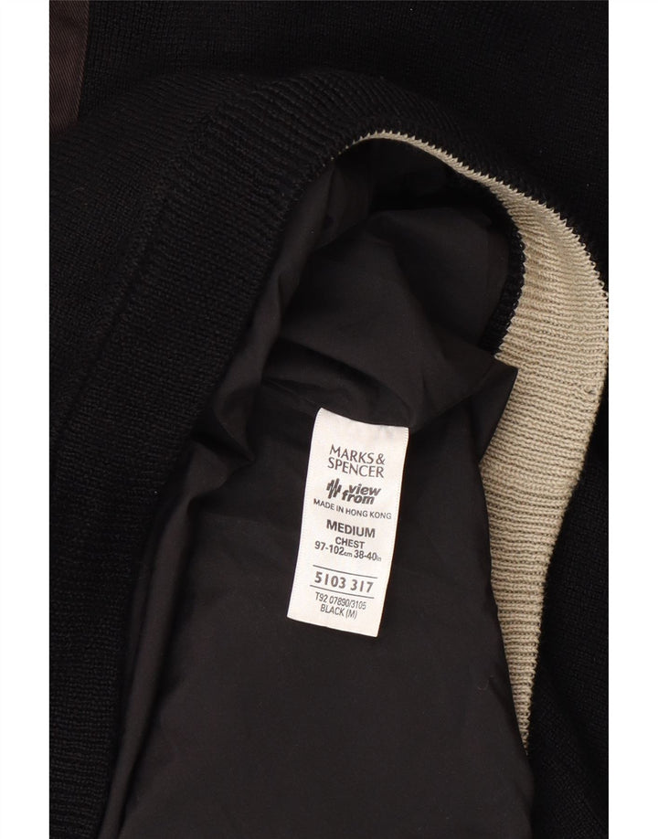 Suéter masculino Marks & Spencer com zíper e gola em acrílico preto médio