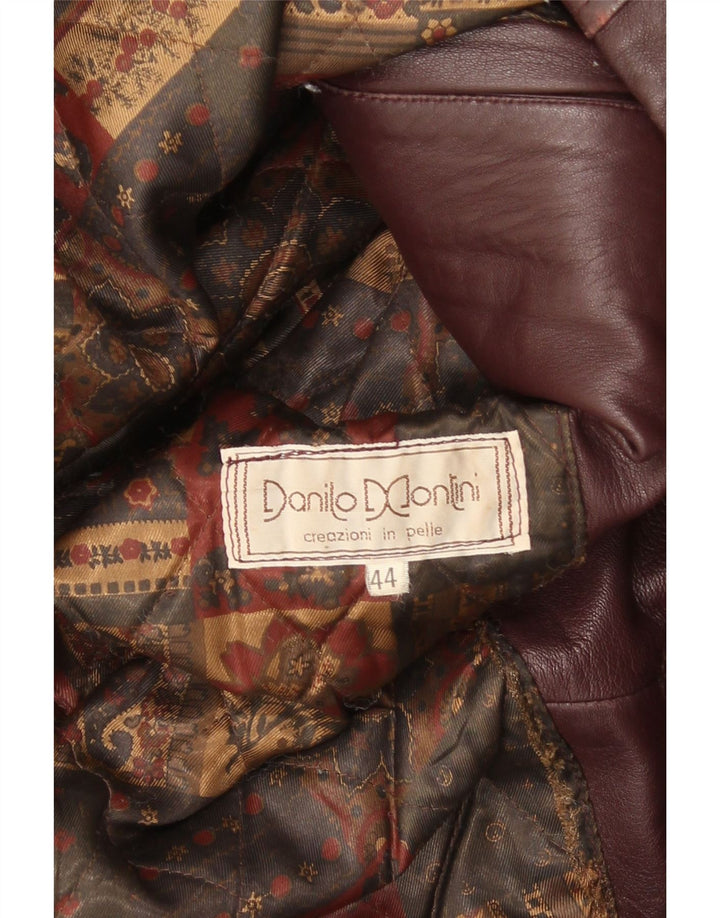 Casaco de couro vintage feminino solto IT 44 couro médio Borgonha