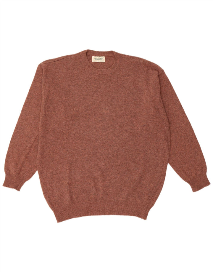 Suéter masculino Benetton com gola redonda, grande, marrom, lã nova