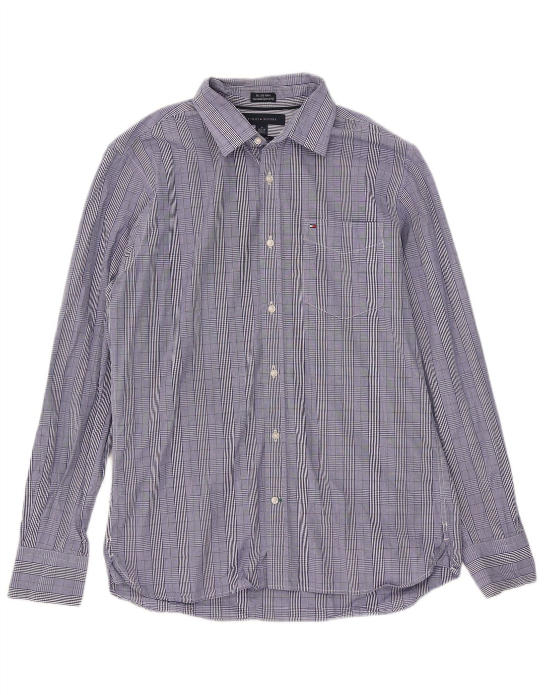 Camisa masculina Tommy Hilfiger Custom Fit tamanho 15 1/2 16 xadrez azul médio