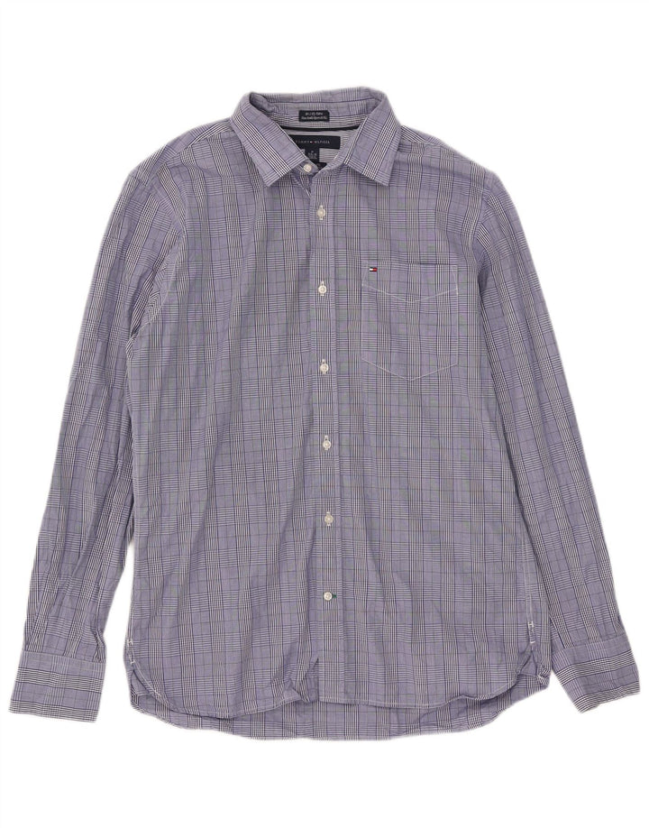 Camisa masculina Tommy Hilfiger Custom Fit tamanho 15 1/2 16 xadrez azul médio