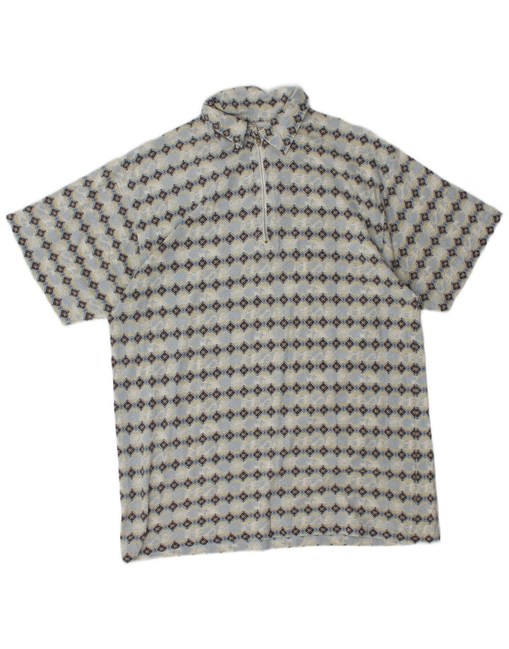 Camisa polo masculina SAVVY com gola com zíper azul médio Argyle/algodão diamante