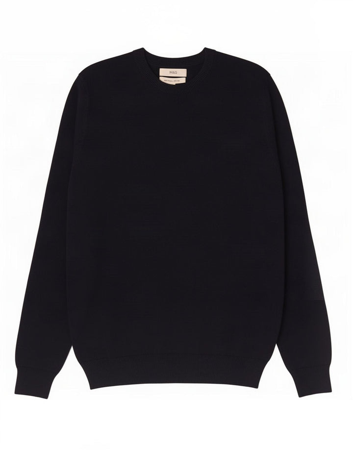 Suéter masculino Marks & Spencer com gola redonda, algodão azul marinho médio