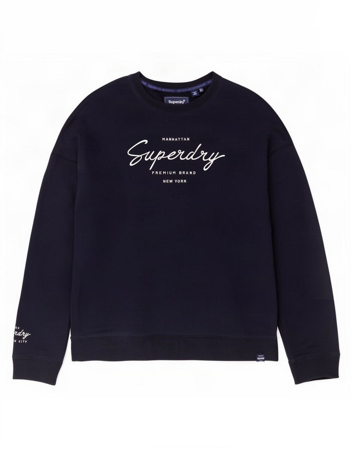 Suéter gráfico feminino Superdry UK 8 pequeno azul marinho viscose