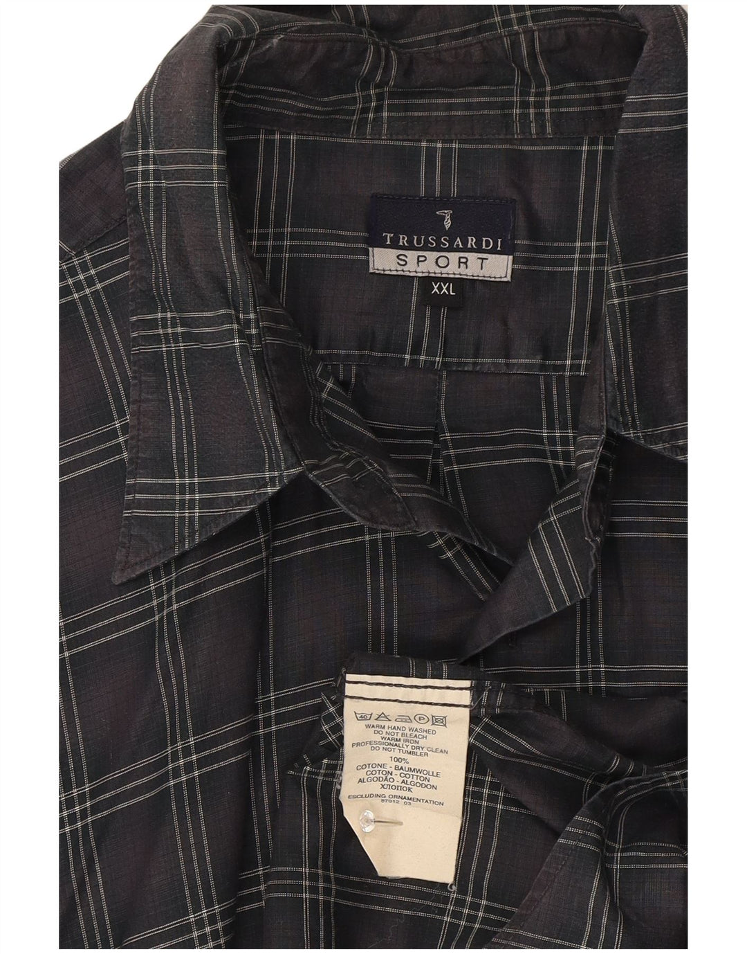 Camisa masculina Trussardi 2XL algodão xadrez cinza