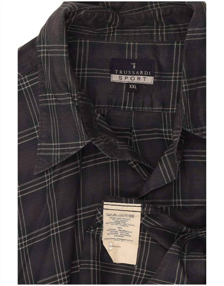 Camisa masculina Trussardi 2XL algodão xadrez cinza