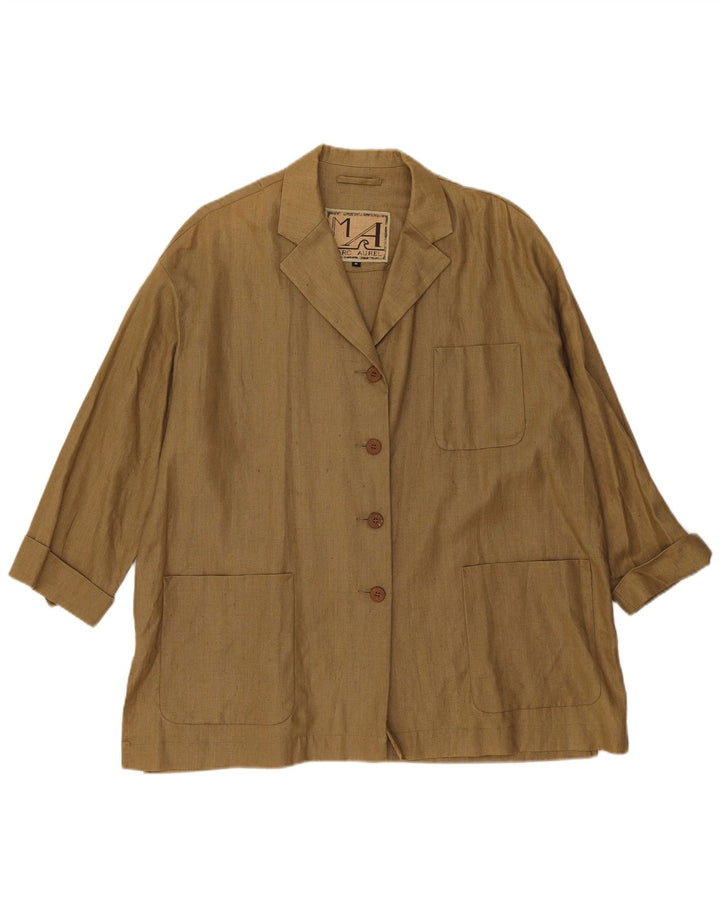 Jaqueta blazer feminina Marc Aurel de grandes dimensões com 4 botões Reino Unido 14 linho cáqui médio