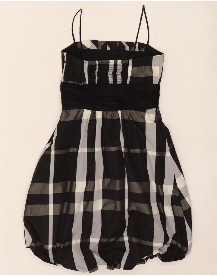 Zara Vestido feminino sem mangas bolha Reino Unido 8 pequeno poliéster xadrez preto