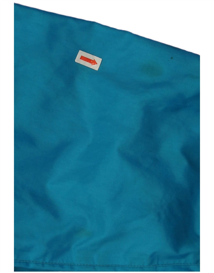 Jaqueta de chuva feminina vintage com capuz grande tamanho UK 14 bloco colorido azul médio