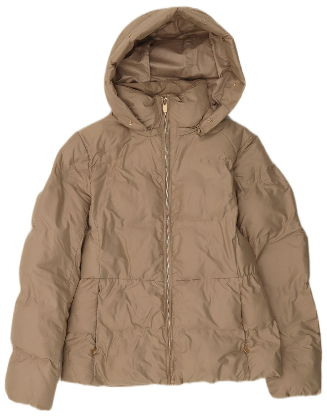 Jaqueta acolchoada com capuz feminino ZARA UK 14 poliéster bege médio