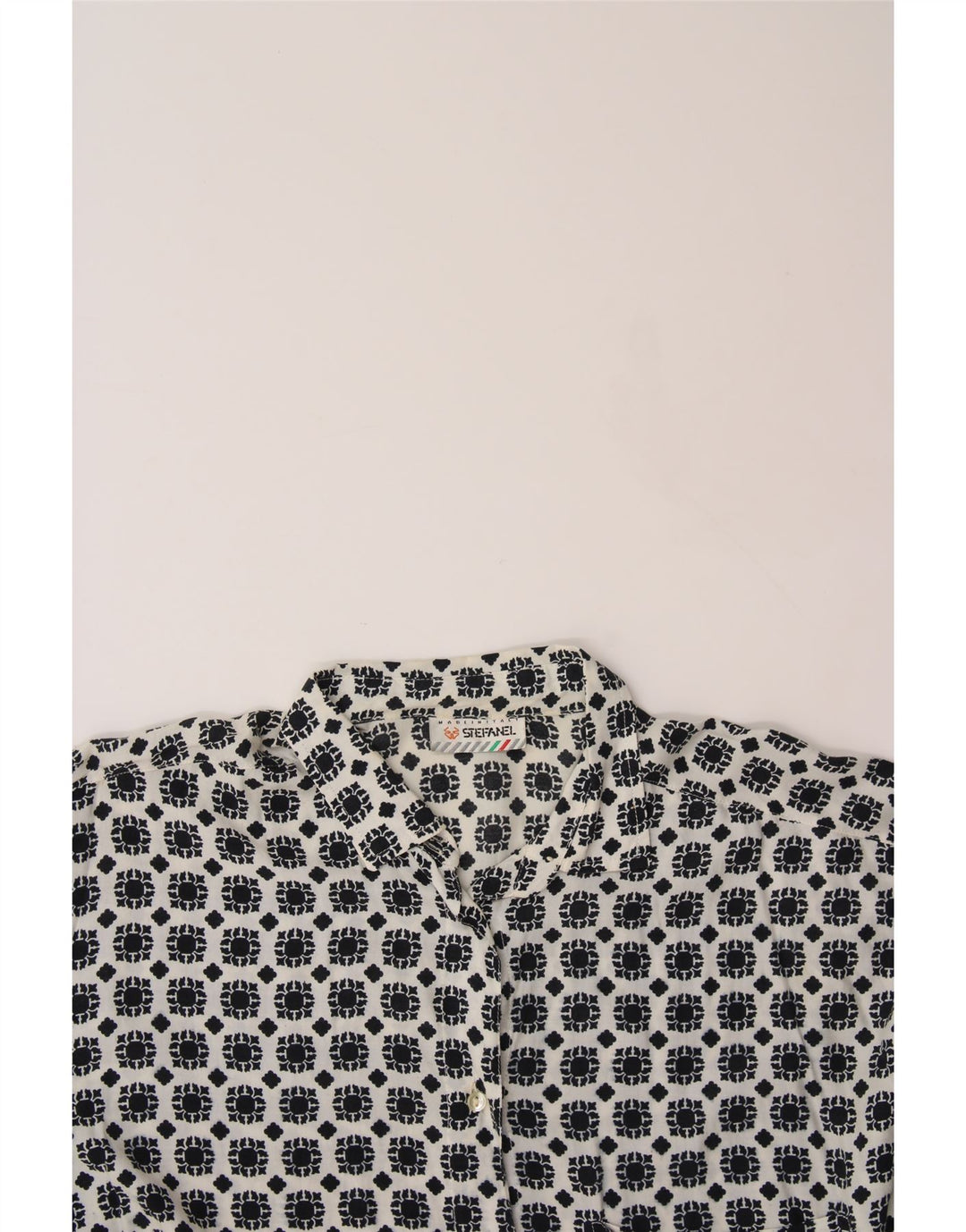 STEFANEL Womens Longline Oversized Shirt UK 14 Medium White Geometric Vintage Stefanel and Second-Hand Stefanel from Messina Hembry 
