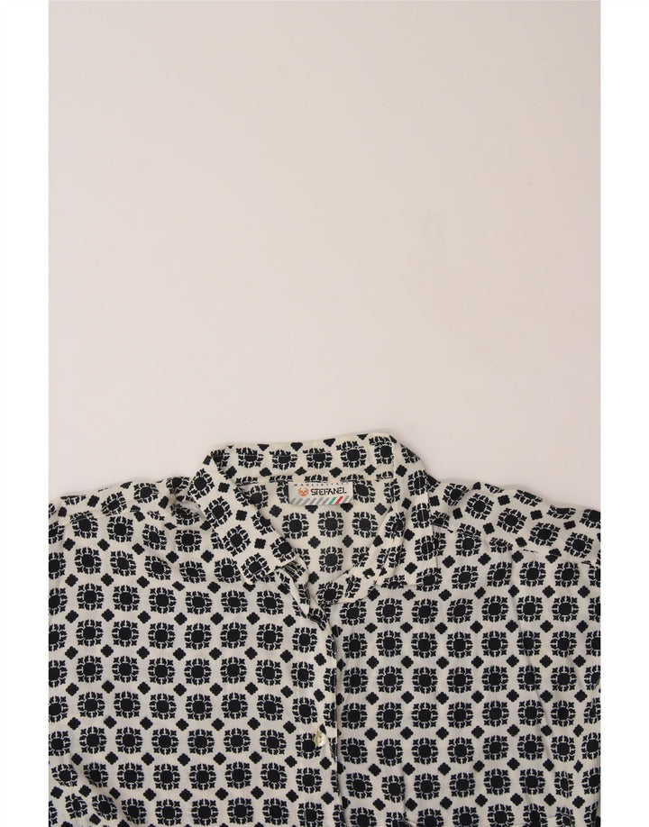STEFANEL Womens Longline Oversized Shirt UK 14 Medium White Geometric Vintage Stefanel and Second-Hand Stefanel from Messina Hembry 