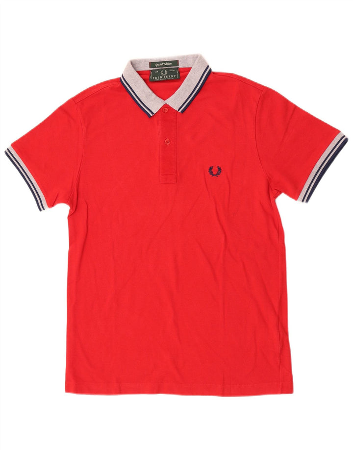 Camisa polo masculina de rugby Fred Perry de algodão vermelho médio
