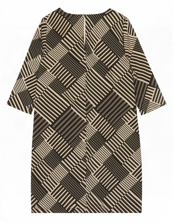Vestido feminino Marks & Spencer manga 3/4 Reino Unido 12 médio preto geométrico