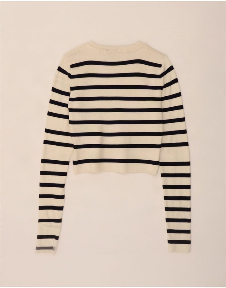 Blusa cropped feminina Zara UK 8 pequena viscose listrada branca