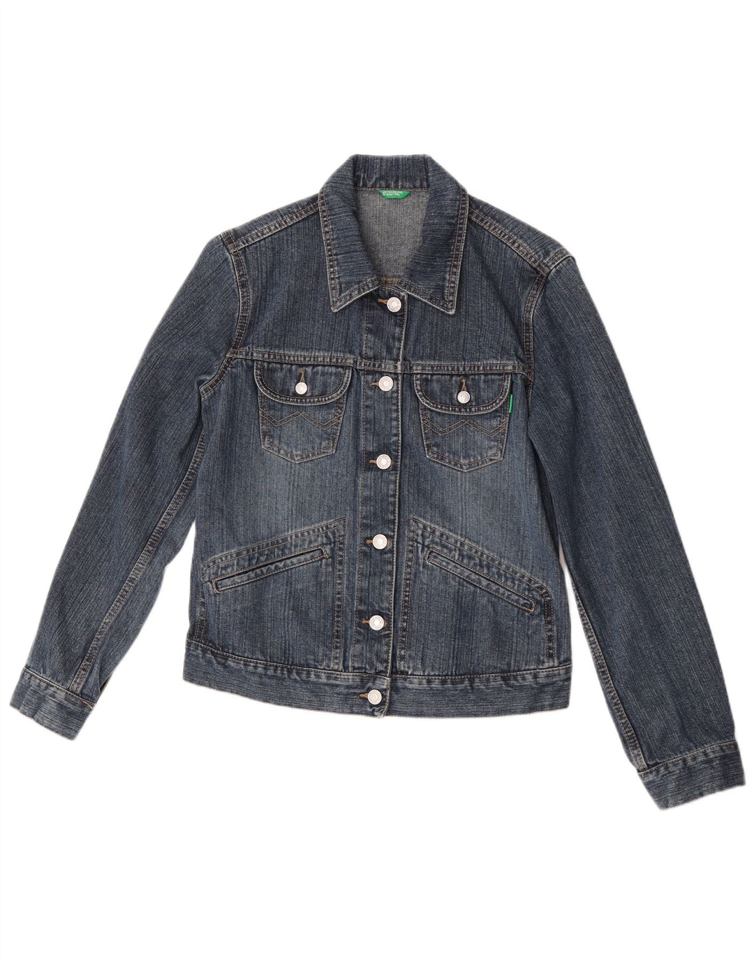 Jaqueta jeans feminina Benetton UK 10 pequeno algodão azul