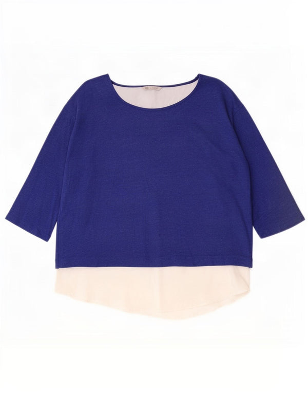 Top feminino Marks & Spencer manga 3/4 UK 14 grande azul colorblock viscose