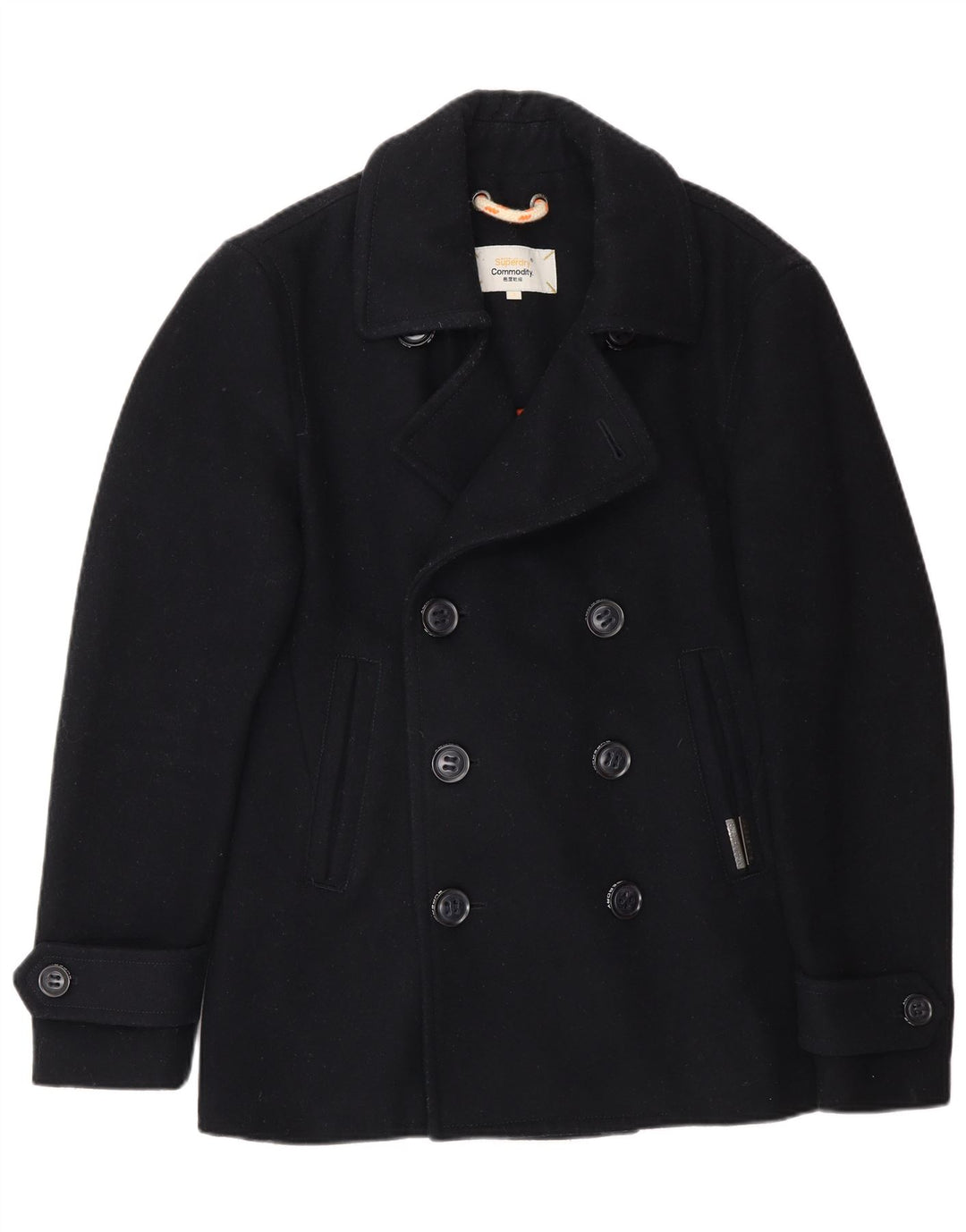 Casaco masculino Superdry Pea Coat UK 36 pequeno lã azul marinho