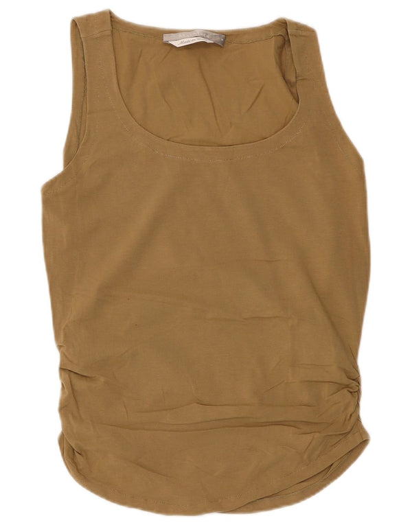 Top colete sem mangas feminino Max Mara Reino Unido 12 algodão bege médio