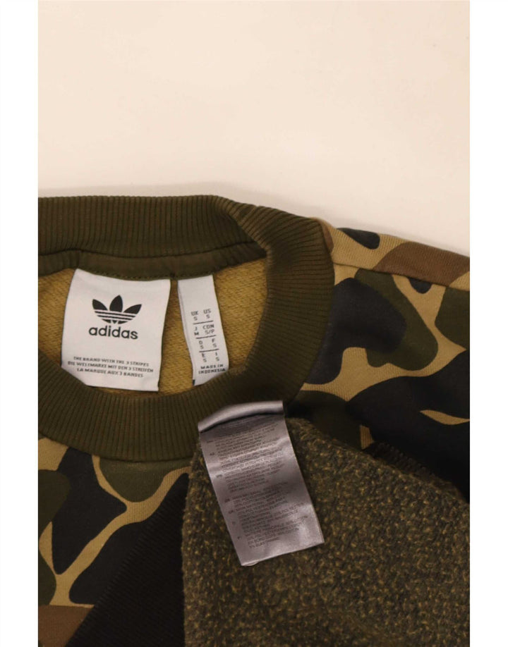 Adidas Mens Moletom Jumper Pequeno Cáqui Camuflagem Algodão