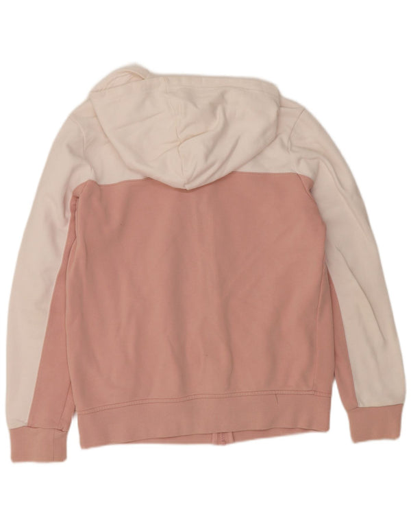 Suéter feminino Adidas com capuz e zíper gráfico UK 14 bloco colorido rosa médio