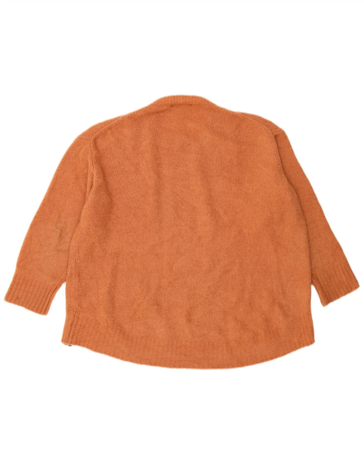 Zara Suéter feminino oversized com gola redonda Reino Unido 16 grande laranja acrílico