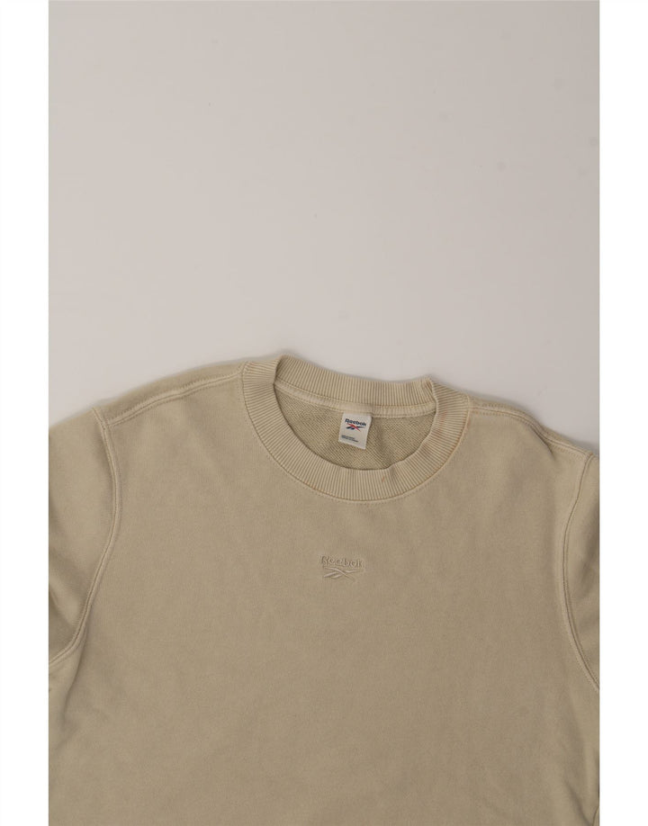 REEBOK Mens Sweatshirt Jumper Small Beige Cotton Vintage Reebok and Second-Hand Reebok from Messina Hembry 