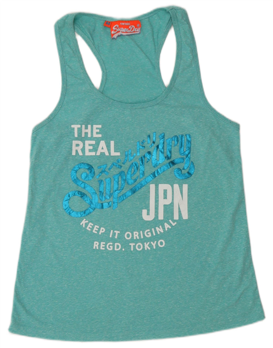 Top de colete gráfico feminino Superdry UK 14 poliéster manchado turquesa médio