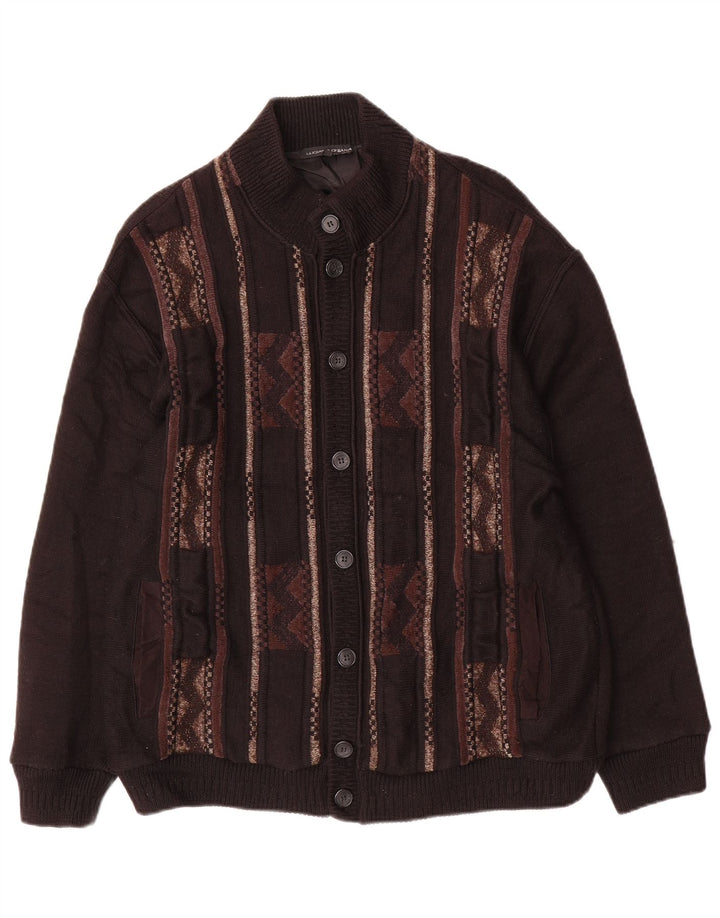 Suéter cardigã masculino LUCIANO CHIARI IT 52 grande lã geométrica preta