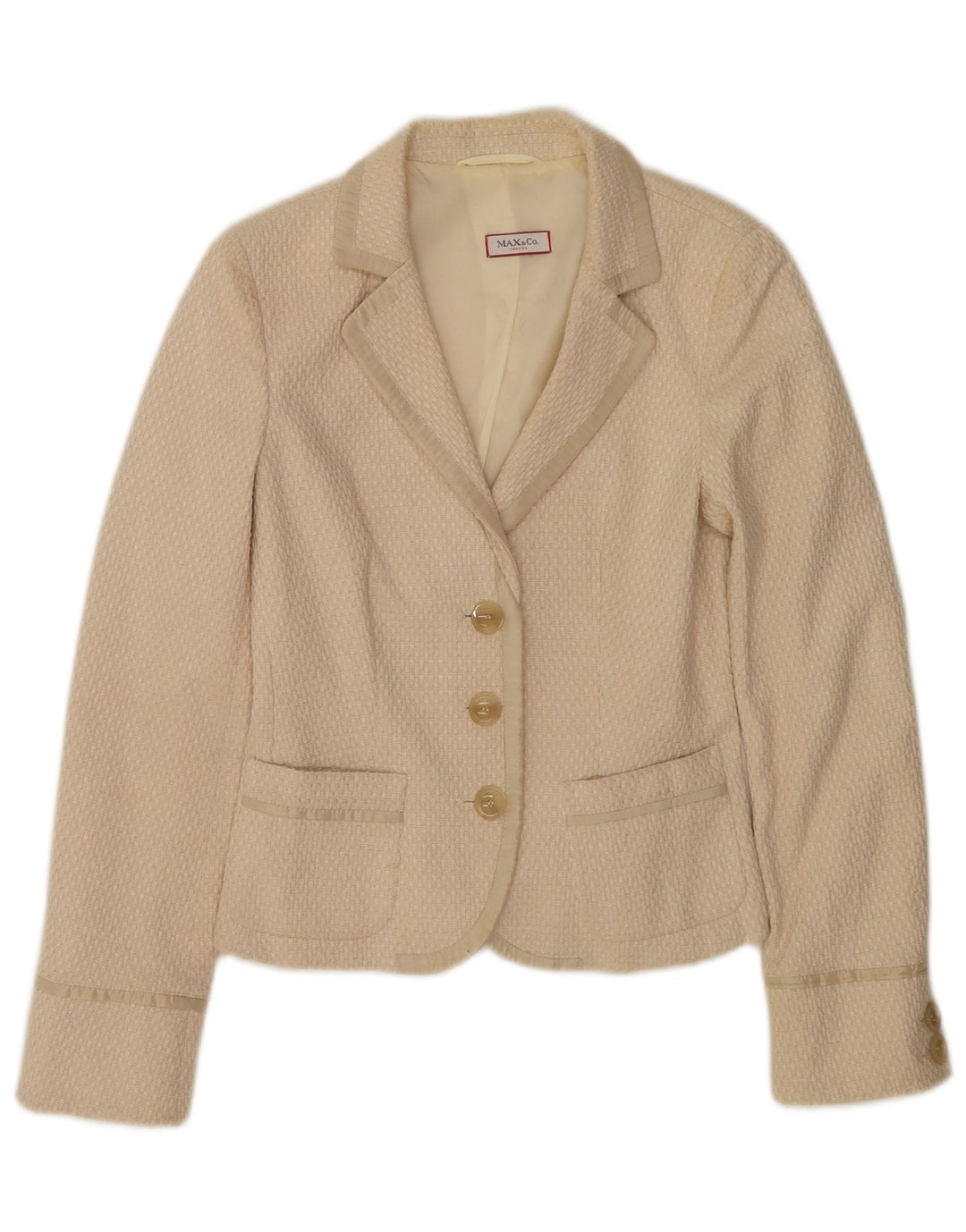 Jaqueta blazer feminina de 3 botões Max & Co. Reino Unido 6 XS algodão bege