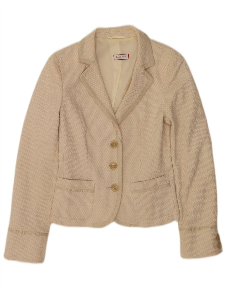 Jaqueta blazer feminina de 3 botões Max & Co. Reino Unido 6 XS algodão bege