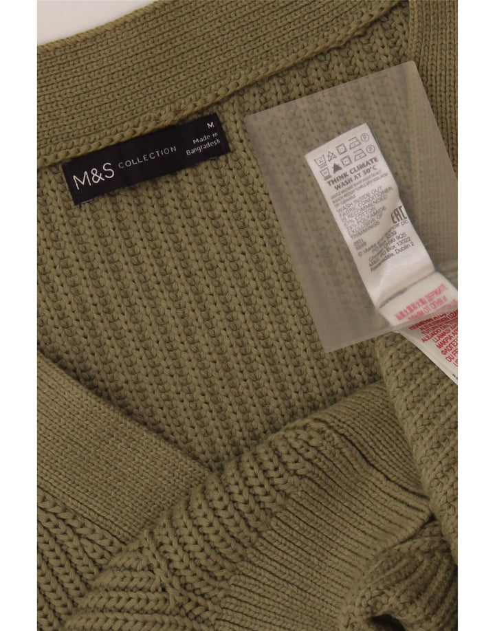 Suéter cardigã feminino sem mangas Marks & Spencer Reino Unido 14 médio cáqui