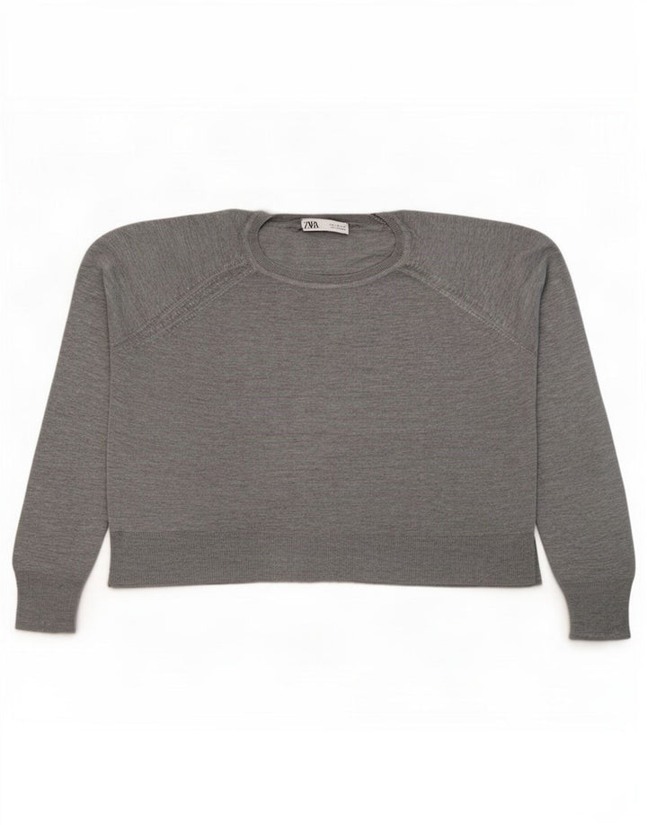 Zara Suéter feminino oversized com gola redonda Reino Unido 14 Viscose cinza médio